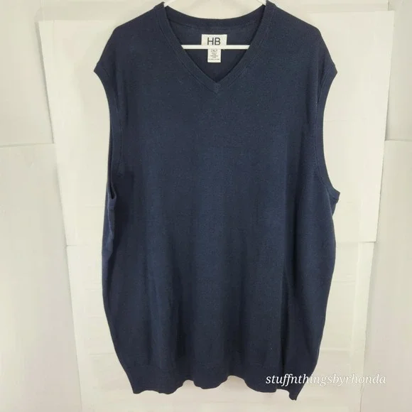2 HB Harbor Bay Men's V Neck Cotton Sweater Vests, Size 2XL TALL ~‎ Navy & Wine - Picture 6 of 9